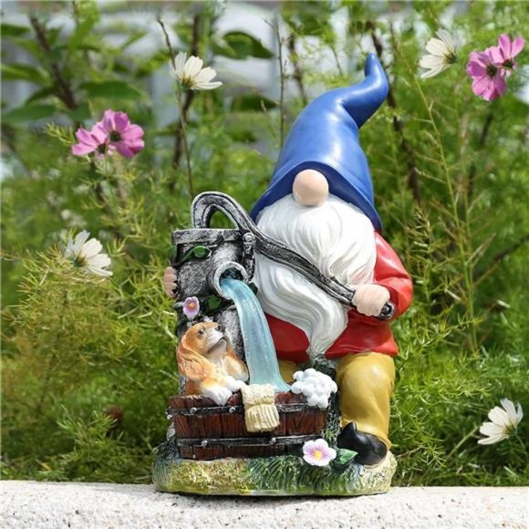 Garden Gnome Statue, Gnome Decoration for Yard with Blue Solar Light, Patio Yard - Picture 2 of 7